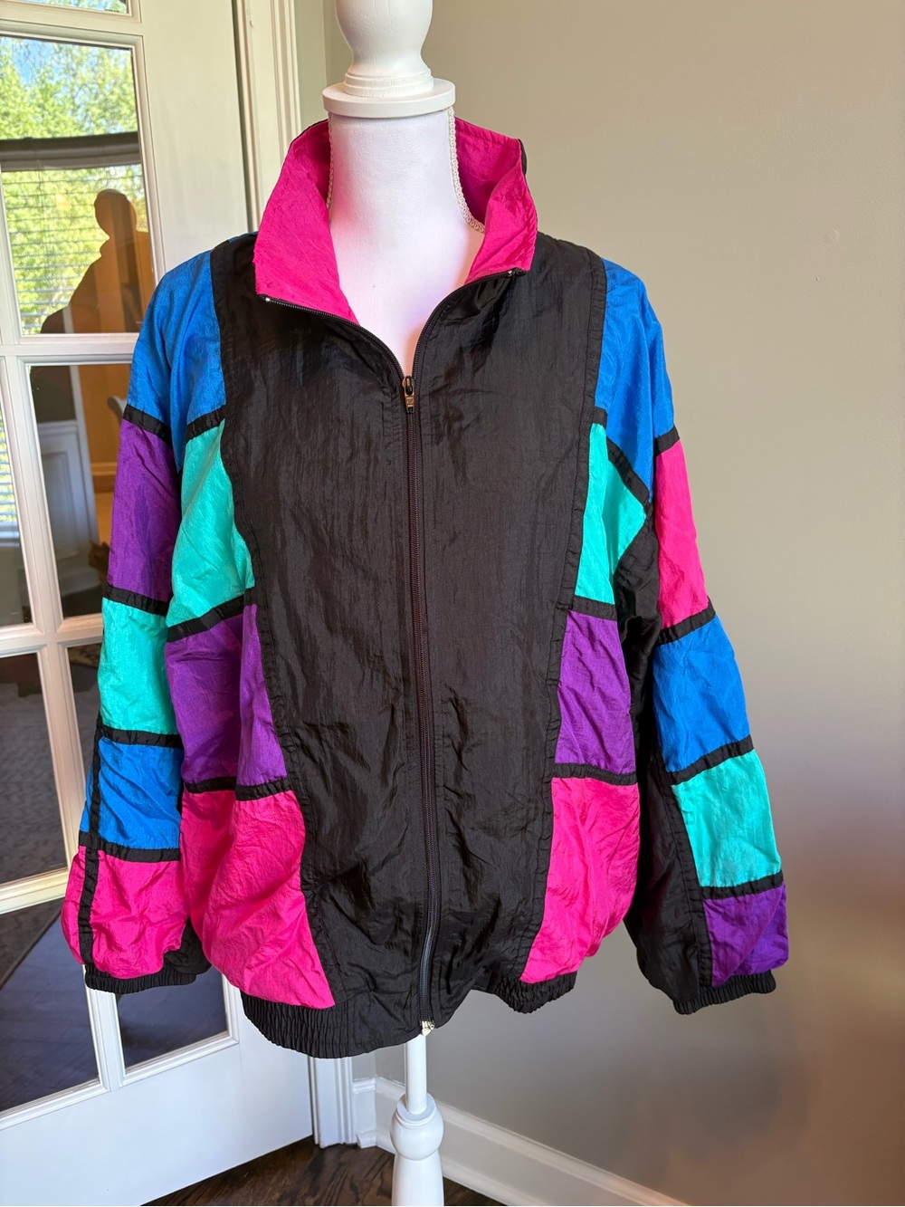 Vintage 90s Colorblock Nylon Windbreaker Lavon XL Full Zip Cheerful Corp